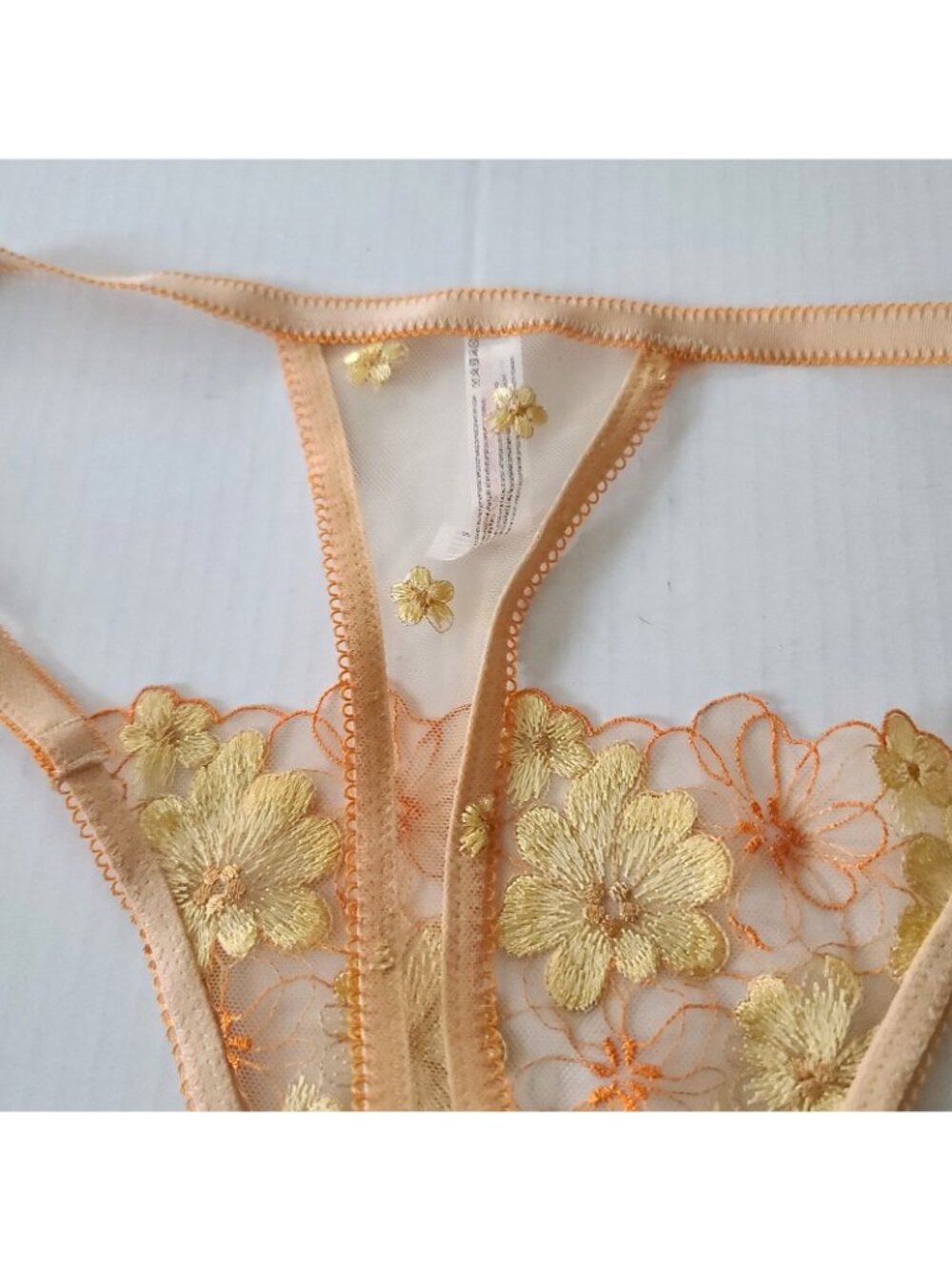 Urban Outfitters Out From Under Embroidered Sheer Thong Panty L Orange Sexy NWOT - Picture 6 of 8